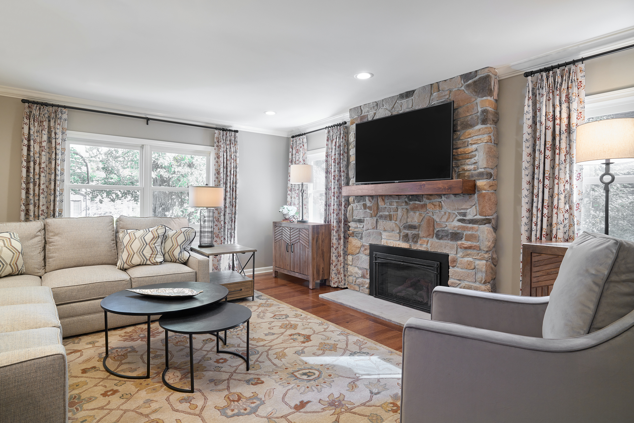 Cozy Living Room With Brick Fireplace